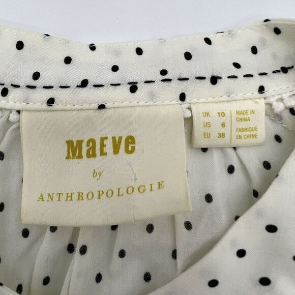 Maeve by Anthropologie Lucy Puff Sleeve White Polka Dot Tie Waist Blouse Size 6 - Picture 6 of 7